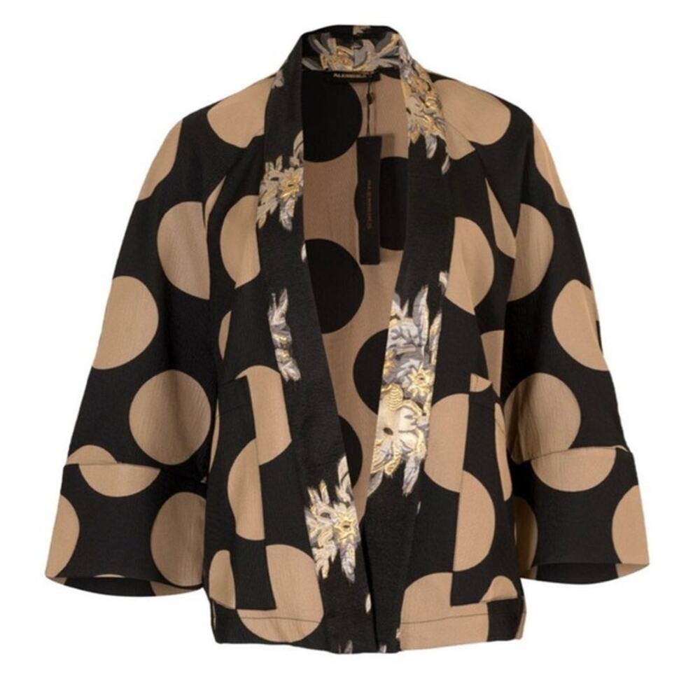 Alembika Camel Spheres Kimoni Mix Print Open Jacket Cardigan Wearable Art Medium
